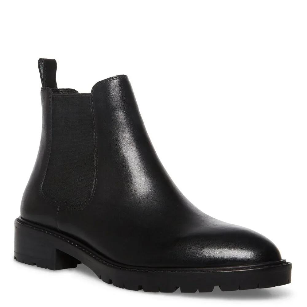 Steve Madden Women's Leopold Chelsea Boot, Black Leather, 7.5